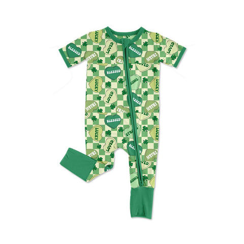 Preorder 10.15 MOQ 5 pcs SR3238 Loved Strong Love Leaves Green Baby Sleepers Romper