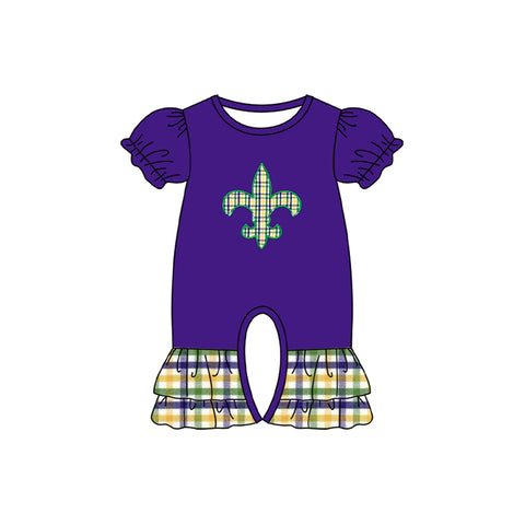 Preorder 10.16 MOQ 5 pcs SR3240 Mardi Gras Plaid Purple Girls Romper