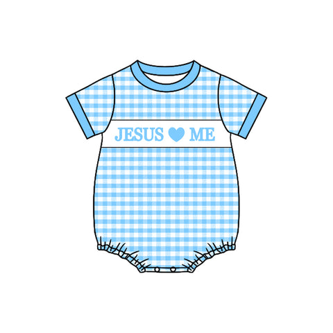 Preorder 10.16 MOQ 5 pcs SR3248 Jesus Love Me Blue Boys Romper