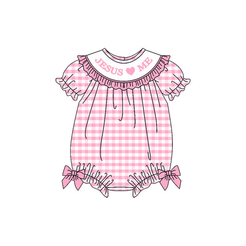 Preorder 10.16 MOQ 5 pcs SR3249 Jesus Love Me Pink Girls Bubble Romper