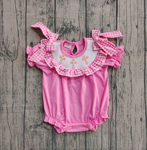 Preorder Samples SR3250 Smocked Easter Cross Pink Girls Bubble Romper