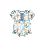 Preorder 10.16 MOQ 5 pcs SR3251 Easter Cartoon Rabbit Blue Girls Bubble Romper