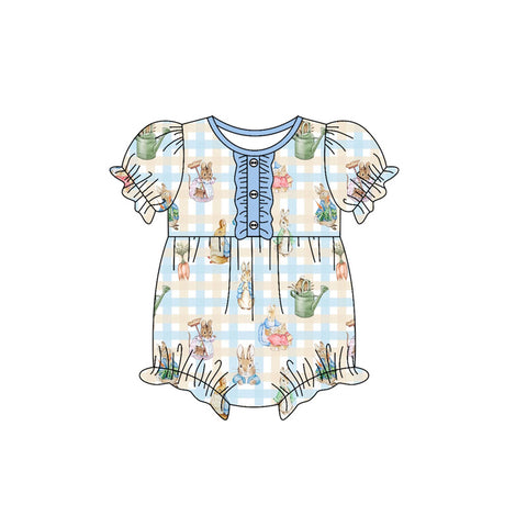 Preorder 10.16 MOQ 5 pcs SR3251 Easter Cartoon Rabbit Blue Girls Bubble Romper