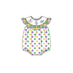 Preorder 10.16 MOQ 5 pcs SR3252 Mardi Gras Mask Dots Girls Bubble Romper