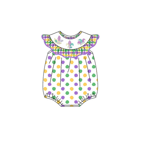 Preorder 10.16 MOQ 5 pcs SR3252 Mardi Gras Mask Dots Girls Bubble Romper