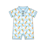 Preorder 10.17 MOQ 5 pcs SR3254 Easter Carrot Blue Plaid Boys Romper