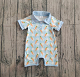 Preorder Samples SR3254 Easter Carrot Blue Plaid Boys Romper