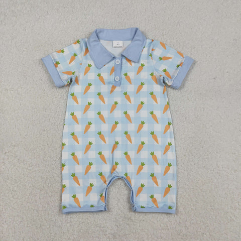 SR3254 Easter Carrot Blue Plaid Boys Romper