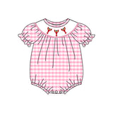 Preorder Samples SR3256 Embroidery Crawfish Pink Plaid Girls Romper