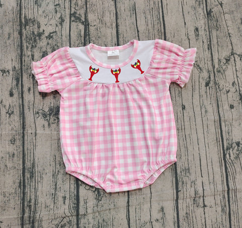 Preorder Samples SR3256 Embroidery Crawfish Pink Plaid Girls Romper