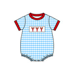 Preorder Samples SR3257 Embroidery Crawfish Blue Plaid Red Boys Romper