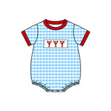 Preorder Samples SR3257 Embroidery Crawfish Blue Plaid Red Boys Romper
