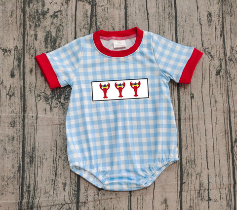 Preorder Samples SR3257 Embroidery Crawfish Blue Plaid Red Boys Romper
