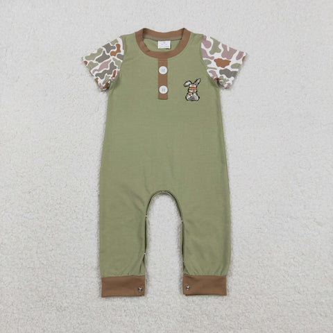 SR3258 Embroidery Easter Rabbit Camo Boys Romper