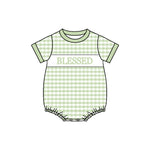 Preorder 10.21 MOQ 5 pcs SR3261 Blessed Green Plaid Boys Romper