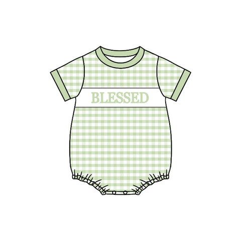 Preorder 10.21 MOQ 5 pcs SR3261 Blessed Green Plaid Boys Romper