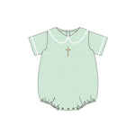 Preorder 10.23 MOQ 5 pcs SR3269 Easter Cross Green Dots Baby Boys Romper