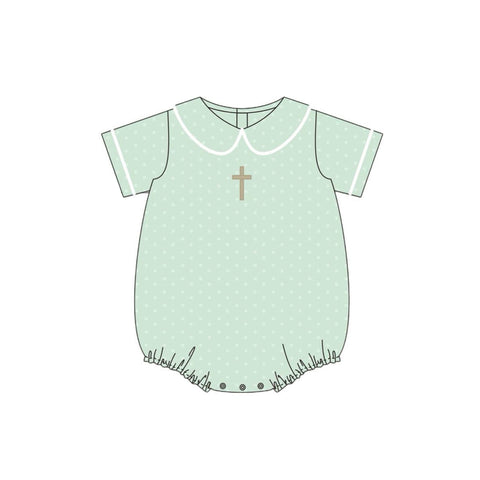 Preorder 10.23 MOQ 5 pcs SR3269 Easter Cross Green Dots Baby Boys Romper