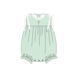 Preorder 10.23 MOQ 5 pcs SR3270 Easter Cross Green Dots Baby Girls Romper