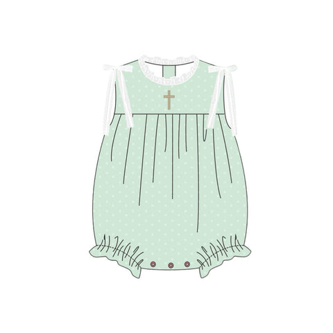 Preorder 10.23 MOQ 5 pcs SR3270 Easter Cross Green Dots Baby Girls Romper