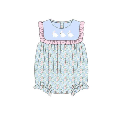 Preorder 10.23 MOQ 5 pcs SR3271 Easter Rabbit Blue Baby Girls Romper