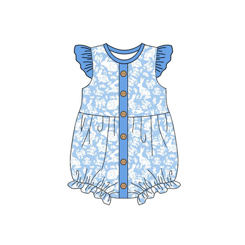 Preorder 10.23 MOQ 5 pcs SR3272 Happy Easter Rabbit Blue Baby Girls Romper
