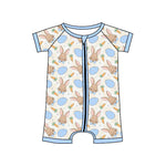 Preorder 10.23 MOQ 5 pcs SR3273 Easter Rabbit Carrot Blue Baby Sleepers Romper