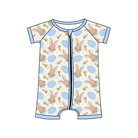Preorder 10.23 MOQ 5 pcs SR3273 Easter Rabbit Carrot Blue Baby Sleepers Romper