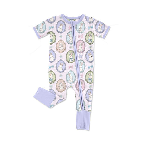 Preorder 10.23 MOQ 5 pcs SR3274 Easter Rabbit Bows Purple Baby Sleepers Romper