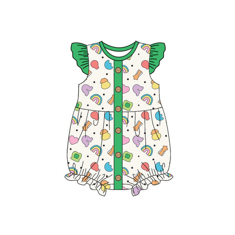 Preorder 10.23 MOQ 5 pcs SR3275 Lucky Girl Rainbow Green Baby Girls Romper