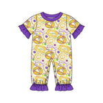 Preorder 10.23 MOQ 5 pcs SR3276 Mardi Gras Donut Purple Baby Girls Romper