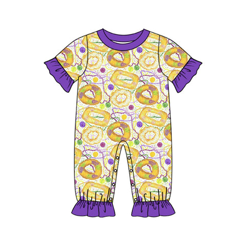 Preorder 10.23 MOQ 5 pcs SR3276 Mardi Gras Donut Purple Baby Girls Romper