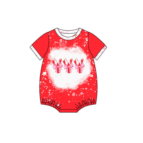 Preorder 10.23 MOQ 5 pcs SR3279 Crawfish Bows Red Baby Girls Romper