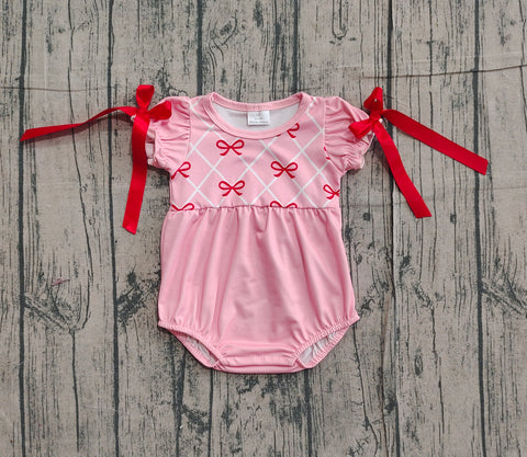 Preorder Samples SR3285 Valentine's Day Bows Pink Baby Girls Romper