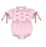 Preorder 10.28 MOQ 5 pcs SR3285 Valentine's Day Bows Pink Baby Girls Romper