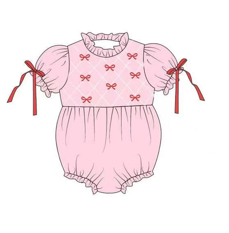 Preorder 10.28 MOQ 5 pcs SR3285 Valentine's Day Bows Pink Baby Girls Romper