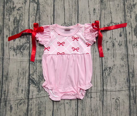 Preorder Samples SR3285 Valentine's Day Bows Pink Baby Girls Romper