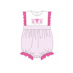Preorder 10.28 MOQ 5 pcs SR3286 Valentine's Day Bows Pink Baby Girls Romper
