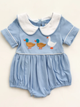 Preorder 10.29 MOQ 5 pcs SR3297 Mallard Ducks Blue Plaid Baby Bubble Romper