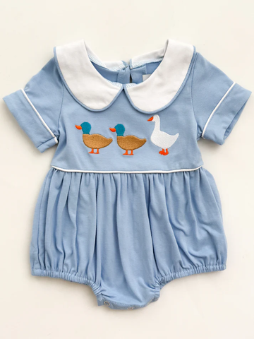 Preorder 10.29 MOQ 5 pcs SR3297 Mallard Ducks Blue Plaid Baby Bubble Romper