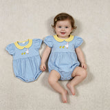 SR3298 Embroidery Goose Ducks Bows Baby Bubble Romper