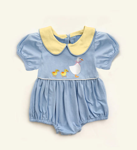Preorder 10.29 MOQ 5 pcs SR3298 Ducks Blue Baby Bubble Romper