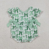 SR3305 Coquette Bows Green Cute Baby Girls Bubble Romper