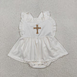 SR3306 Embroidery Easter He is risen Baby Girls Romper Dress