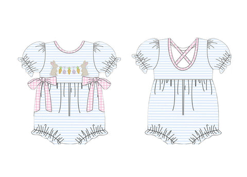 Preorder 11.04 MOQ 5 pcs SR3313 Easter Rabbit Carrot Baby Girls Romper