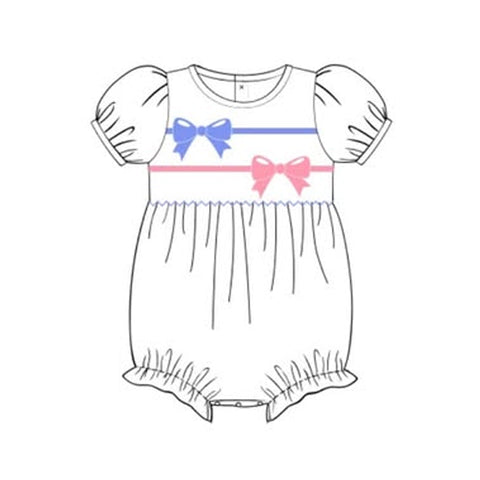 Preorder 11.04 MOQ 5 pcs SR3315 Bows Gift White Baby Girls Romper
