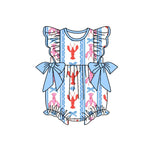Preorder 11.04 MOQ 5 pcs SR3317 Crawfish Bows Blue Baby Girls Romper