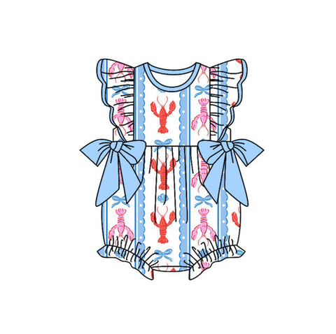 Preorder 11.04 MOQ 5 pcs SR3317 Crawfish Bows Blue Baby Girls Romper