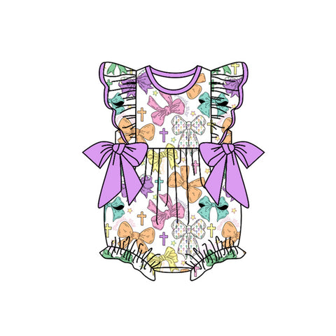Preorder 11.04 MOQ 5 pcs SR3318 Easter Colorful Bows Baby Girls Romper