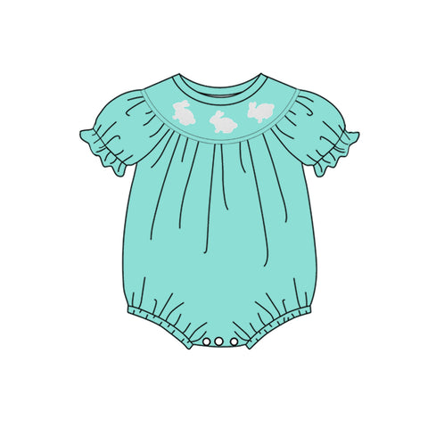 Preorder 11.16 MOQ 5 pcs SR3321 Easter Rabbit Mint Green Baby Girls Romper